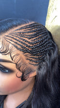 Load image into Gallery viewer, 22”20”18” bun 18” 7”7 HD Closure Body wave Diamond Grade Handmade Unit (Braids on the side)
